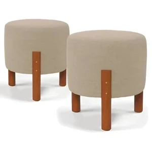 Kit 2 puffs com pés de madeira